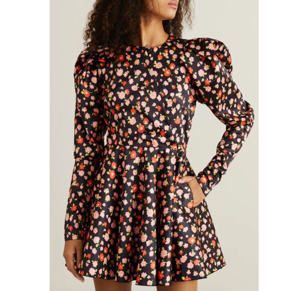 ROTATE Birger Christensen Pauline Floral Mini Dress 4 Black Pink Floral - Picture 3 of 16